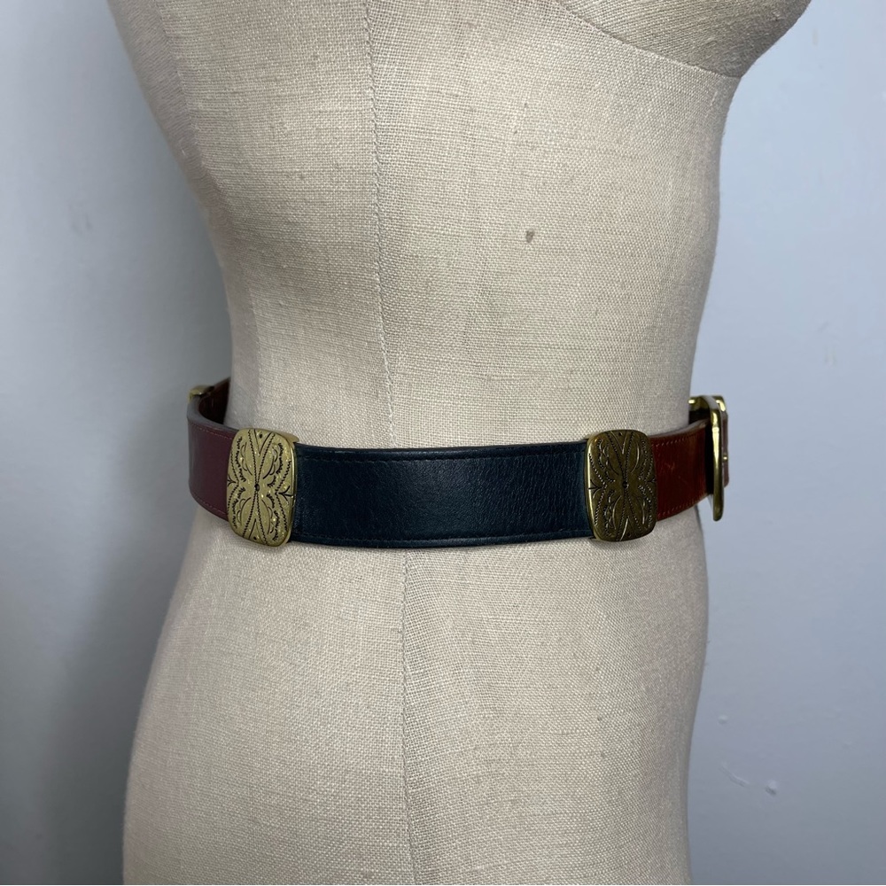 Vintage Brown Leather Belt with Brass Buckle - Picture 3 of 15